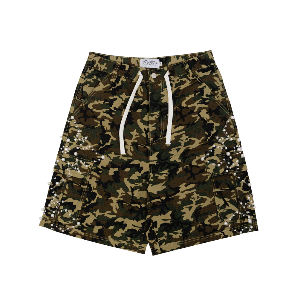 BrownCamoShortsFront_1024x We Are Righteous Camo Pearl Cargo Shorts (Brown)