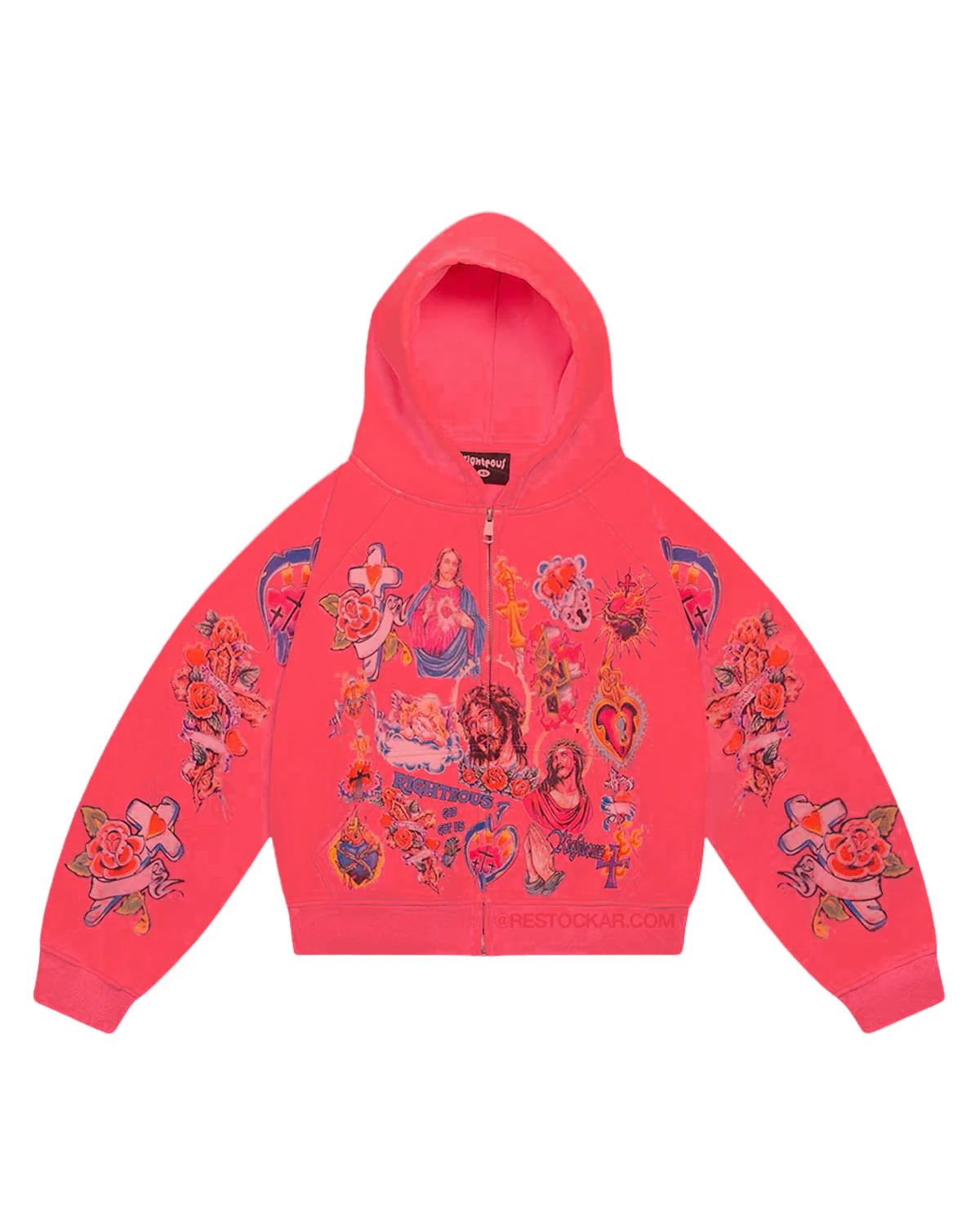 Righteous-Risen-King-Zip-Up-Hoodie-Red-FRONT We Are Righteous Risen King Hoodie Red - Image 1