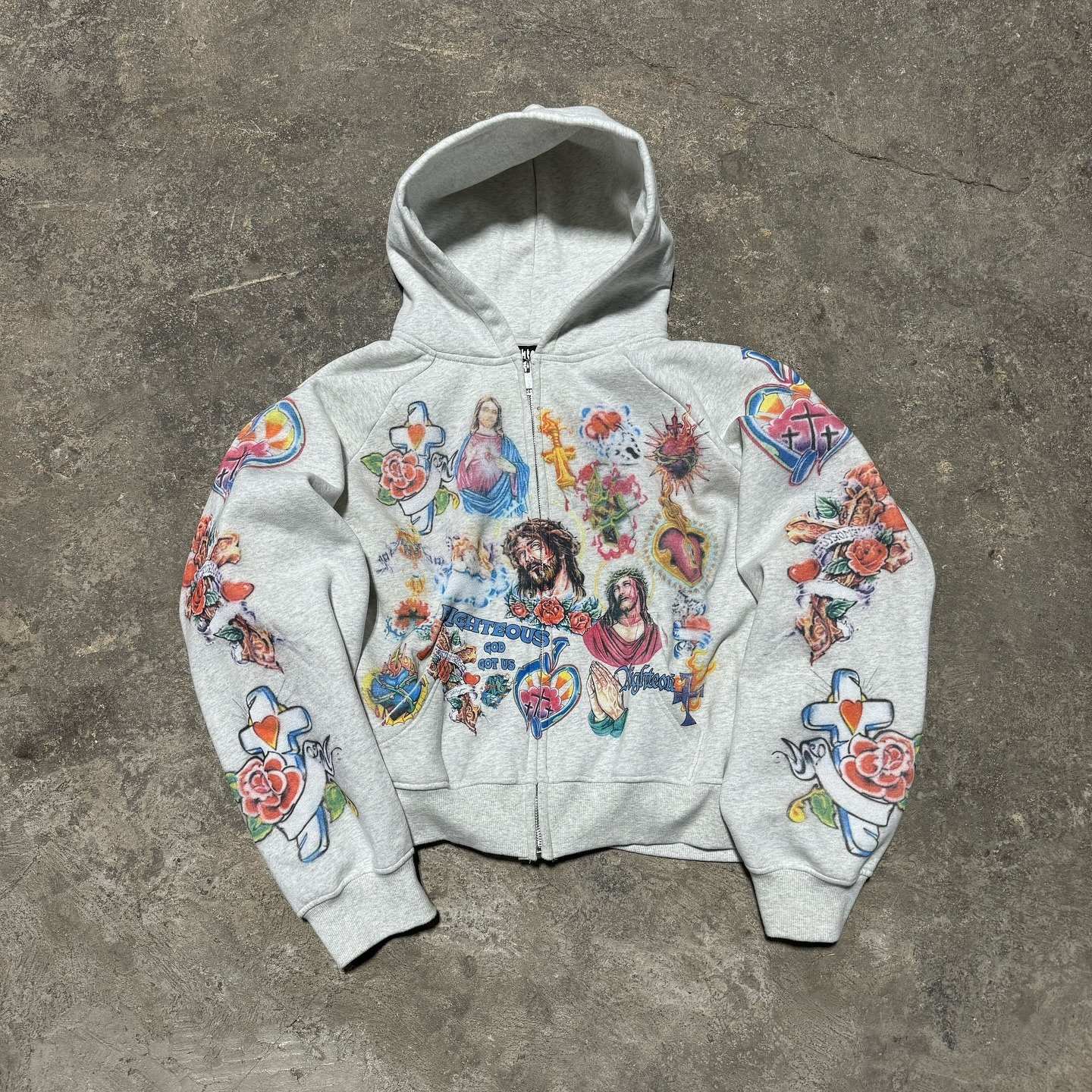 imgi_48_449211437_17989440092668164_899431029377701448_n We Are Righteous The “Risen King” Cropped Zip Up Hoodie White