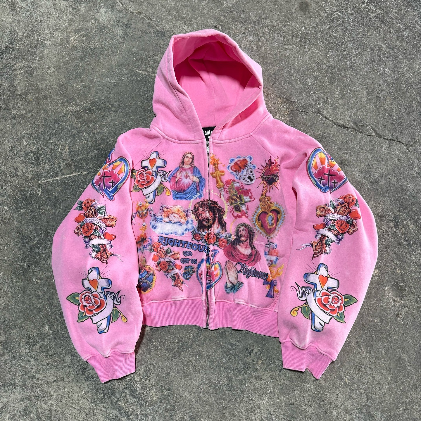imgi_50_449200669_17989440122668164_259602809794244352_n We Are Righteous The “Risen King” Cropped Zip Up Hoodie Pink